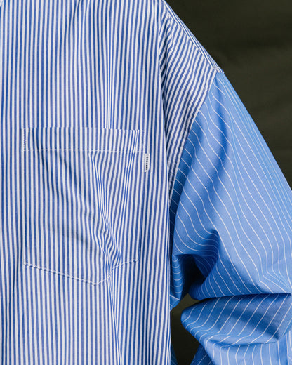 GROCERY MIX STRIPE PANEL OVERSIZED SHIRT/ BLUE & GREY