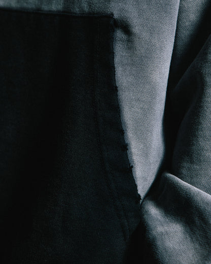 GROCERY TWO TONE BUTTON NECK WASHED HOODIE/ GREY & BLACK