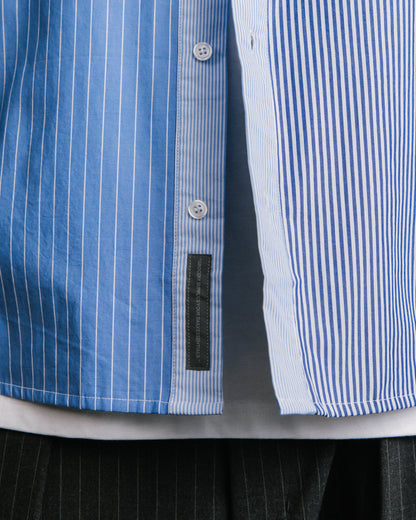 GROCERY MIX STRIPE PANEL OVERSIZED SHIRT/ BLUE & GREY