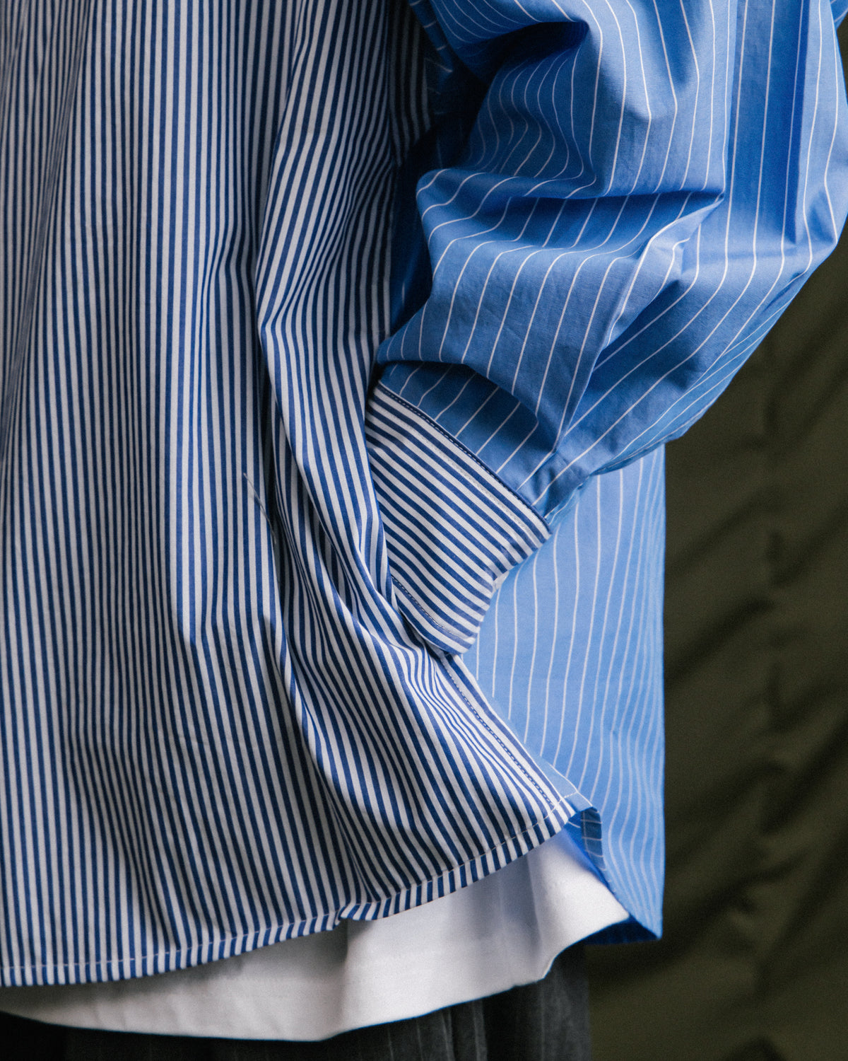 GROCERY MIX STRIPE PANEL OVERSIZED SHIRT/ BLUE & GREY