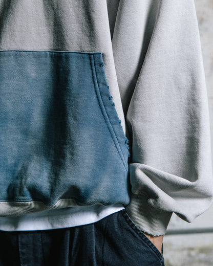 GROCERY TWO TONE BUTTON NECK WASHED HOODIE/ GREY & TEAL