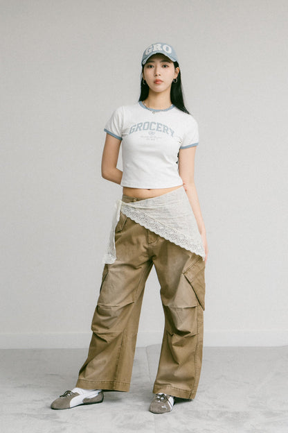 GROCERY COLLEGE LOGO RINGER BABY TEE/ WHITE