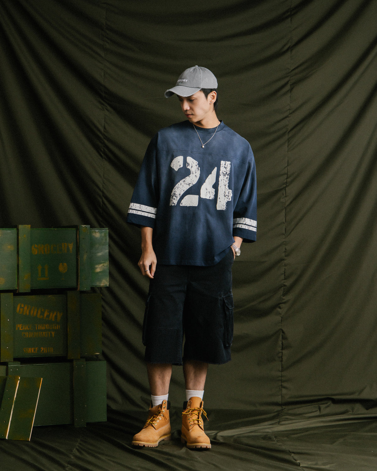 GROCERY WASHED 24 MID SLEEVE TEE/ NAVY