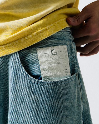 GROCERY BAGGY DOUBLE KNEE WASHED DENIM JEANS/ LIGHT BLUE