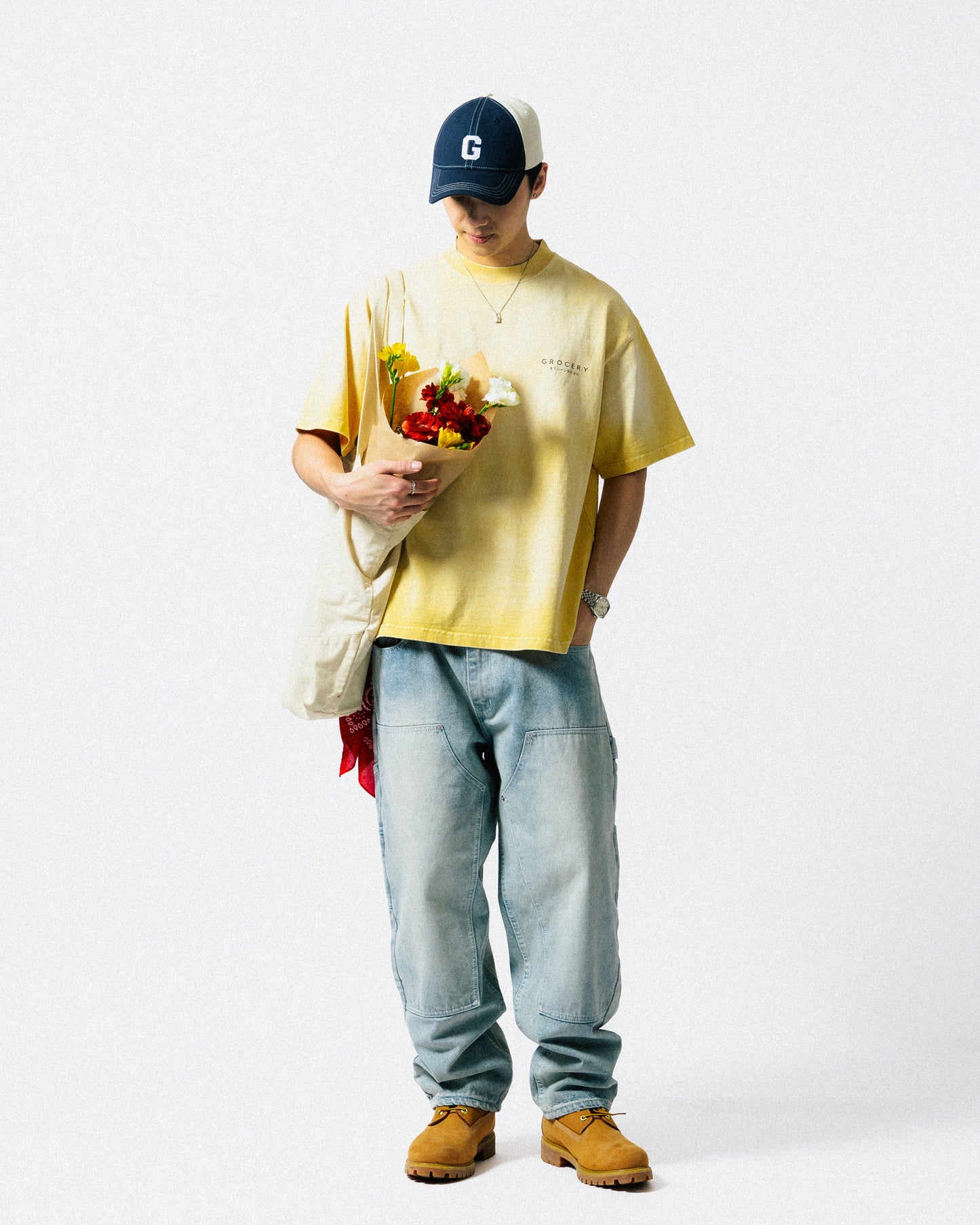GROCERY x SCENE RETRO LOGO WASHED TEE/ FADED YELLOW