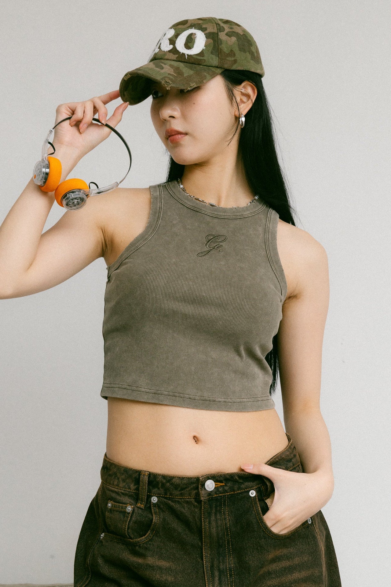 GROCERY WASHED RIBBED TANK TOP/ DARK OLIVE