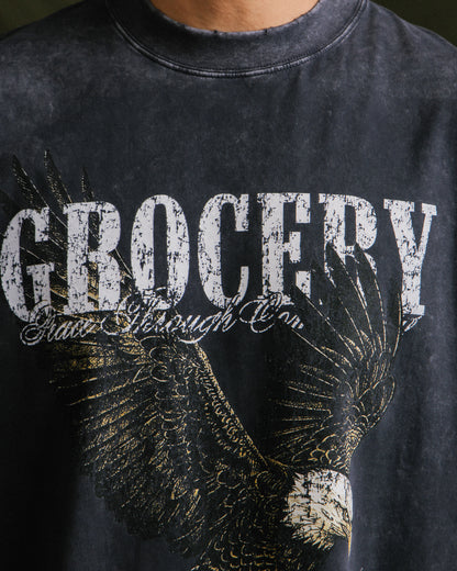 GROCERY VINTAGE EAGLE GRAPHIC WASHED BOXY TEE/ CHARCOAL