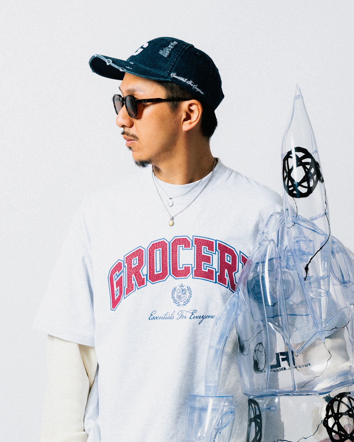 GROCERY VINTAGE COLLEGE LOGO BOXY TEE/ HEATHER GREY
