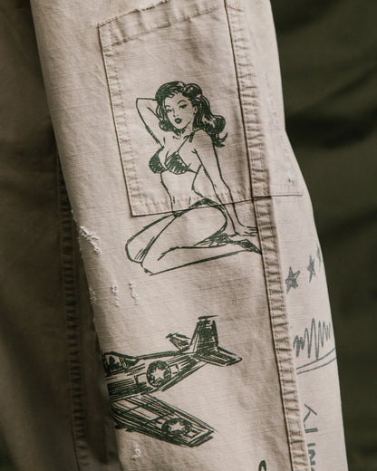 GROCERY HAND DRAWN GRAPHIC WASHED WIDE CHINO PANTS/ BEIGE