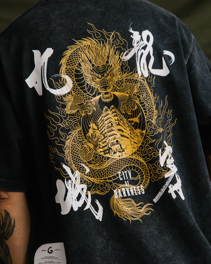 GROCERY x CITY OF DARKNESS GOLDEN DRAGON WASHED GRAPHIC BOXY TEE/ BLACK
