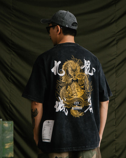 GROCERY x CITY OF DARKNESS GOLDEN DRAGON WASHED GRAPHIC BOXY TEE/ BLACK