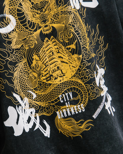 GROCERY x CITY OF DARKNESS GOLDEN DRAGON WASHED GRAPHIC BOXY TEE/ BLACK