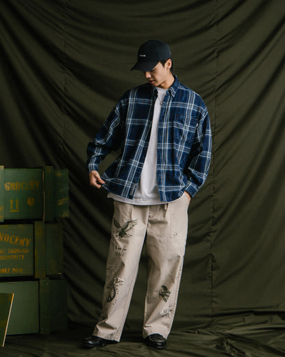 GROCERY VINTAGE WASHED FLANNEL CHECK SHIRT/ NAVY