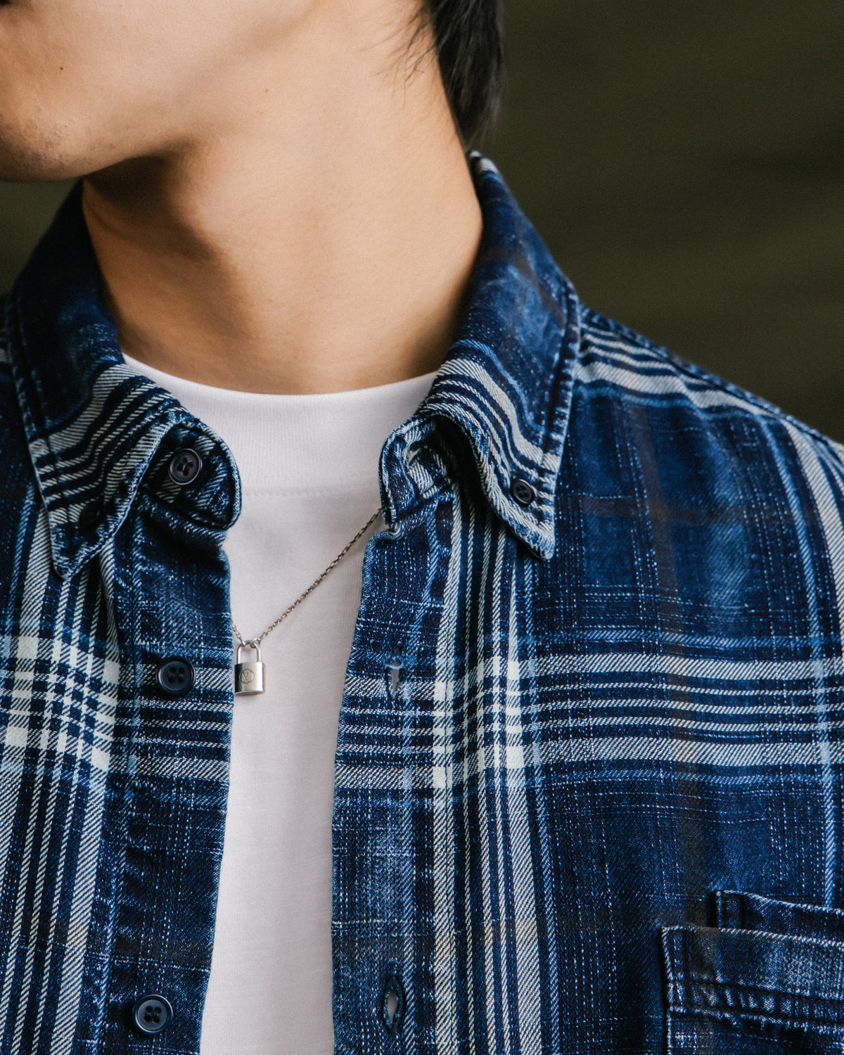 GROCERY VINTAGE WASHED FLANNEL CHECK SHIRT/ NAVY