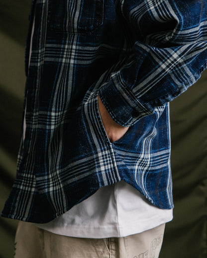 GROCERY VINTAGE WASHED FLANNEL CHECK SHIRT/ NAVY