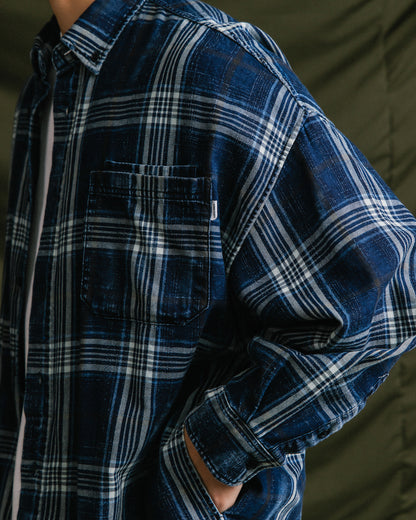 GROCERY VINTAGE WASHED FLANNEL CHECK SHIRT/ NAVY