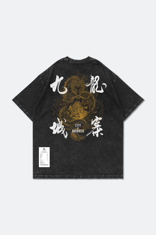 GROCERY x CITY OF DARKNESS GOLDEN DRAGON WASHED GRAPHIC BOXY TEE/ BLACK