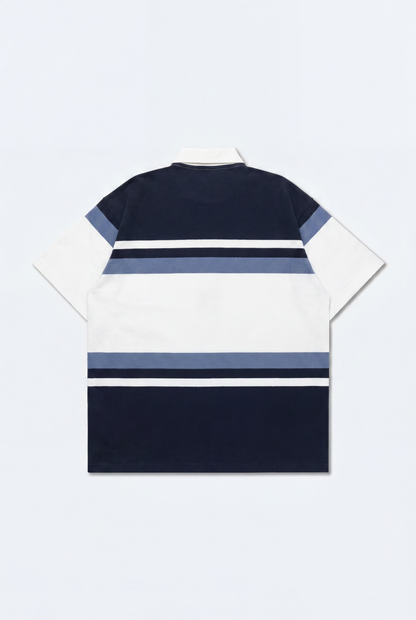 GROCERY COLLEGE LOGO STRIPE POLO SHIRT/ CREAM & NAVY