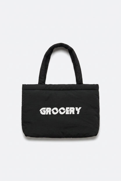 GROCERY PUFFY NYLON TOTE BAG/ BLACK