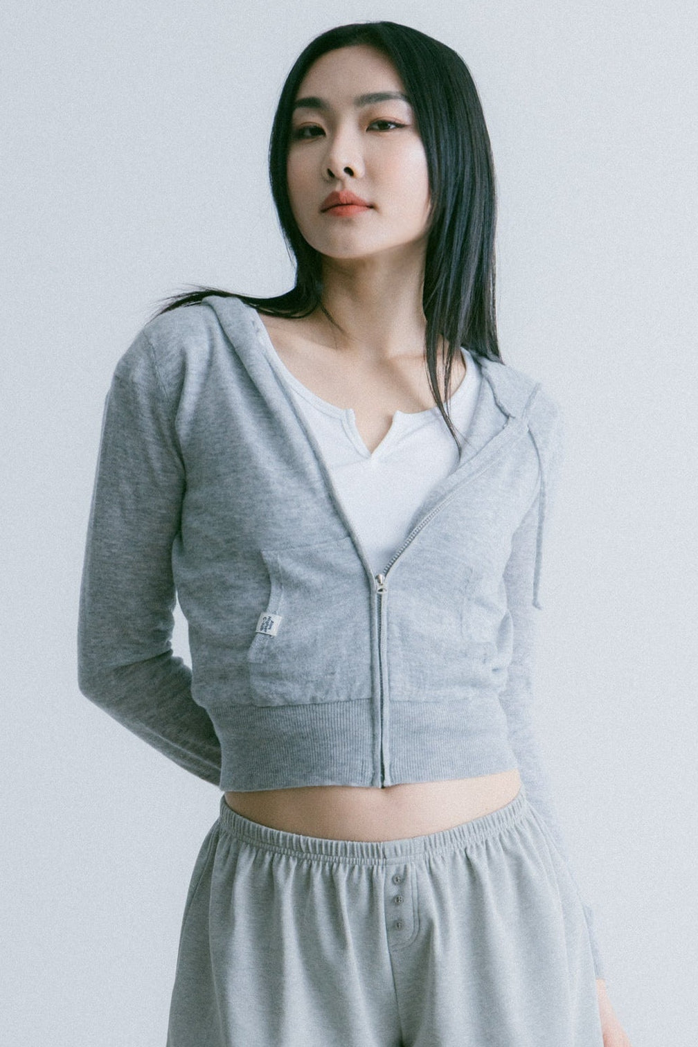 Aim Higher Club Essential Hooded Zip-Up Merino Cardigan/ Flecking Grey