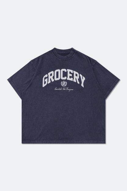 GROCERY VINTAGE COLLEGE LOGO WASHED BOXY TEE/ NAVY