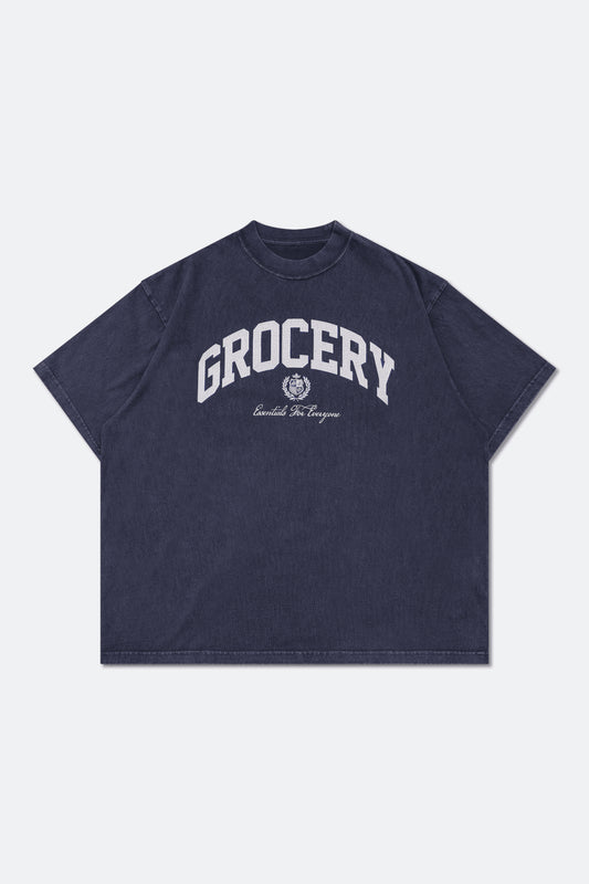 GROCERY VINTAGE COLLEGE LOGO WASHED BOXY TEE/ NAVY