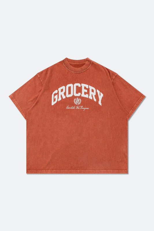 GROCERY VINTAGE COLLEGE LOGO WASHED BOXY TEE/ ORANGE