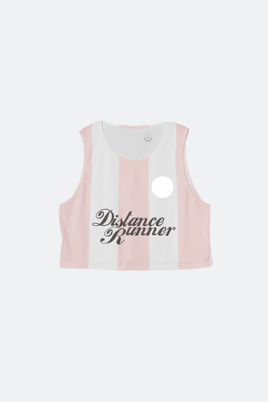 PARTICIPATION DISTANCE RUNNER PINK STRIPE CROP SINGLET