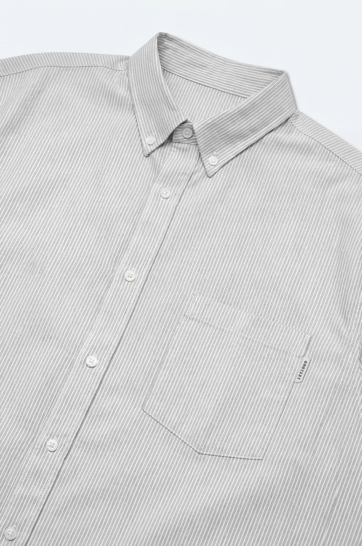 GROCERY POCKET SHORT SLEEVE STRIPE SHIRT/ GREY