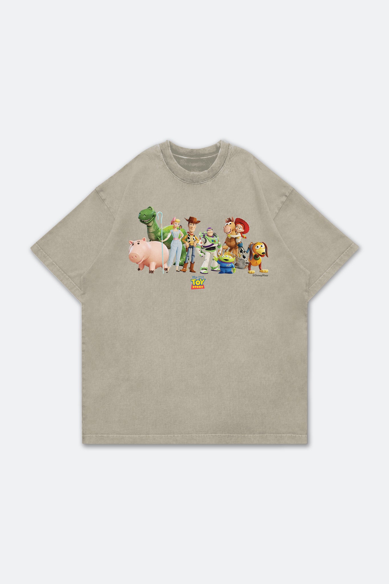 ⁠GROCERY | TARMAC | TOY STORY THE TOYS WASHED GRAPHIC BOXY TEE/ GREY OLIVE