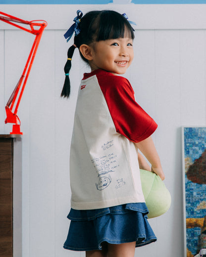 GROCERY | TARMAC | TOY STORY KIDS PIZZA PLANET HAND DRAWN RAGLAN TEE/ RED & IVORY