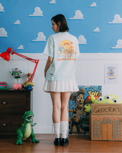 GROCERY | TARMAC | TOY STORY BLAZING TRAILS WASHED GRAPHIC POCKET BOXY TEE/ FADED TIFFANY BLUE