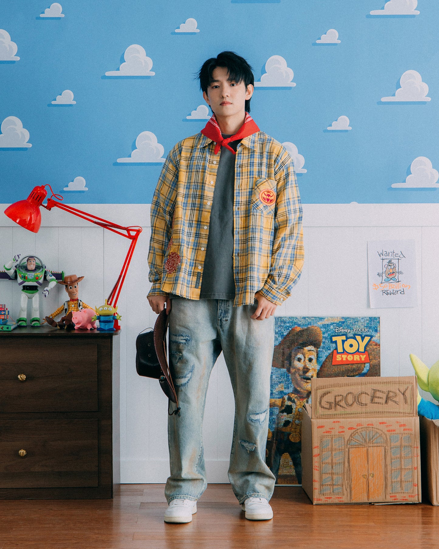 GROCERY | TARMAC | TOY STORY DESTROYED PATCHWORK CHECK SHIRT/ YELLOW