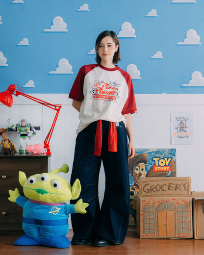 GROCERY | TARMAC | TOY STORY PIZZA PLANET HAND DRAWN RAGLAN TEE/ RED & IVORY