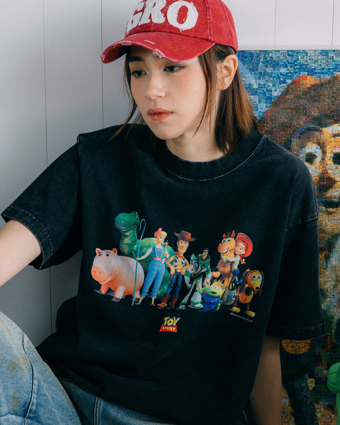 GROCERY | TARMAC | TOY STORY THE TOYS WASHED GRAPHIC BOXY TEE/ BLACK