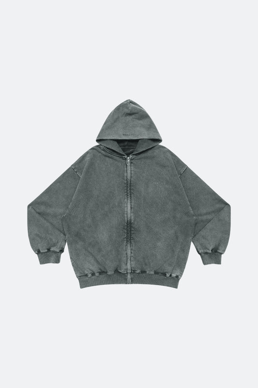 GROCERY BASIC WASHED ZIP UP HOODIE/ GREY