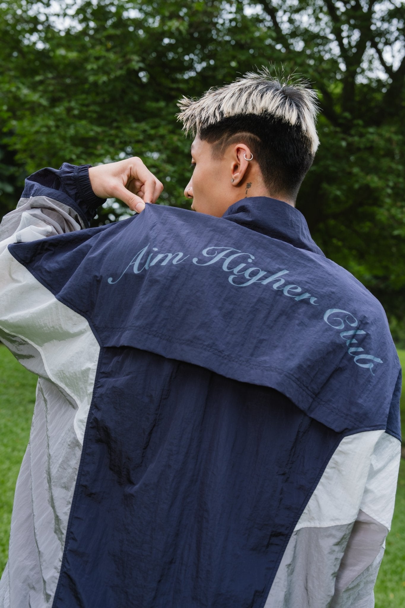 Aim Higher Club 3-Color Tone Unisex Classic Windbreaker/ Navy-Grey - GROGROCERY