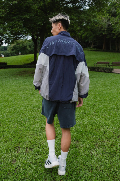 Aim Higher Club 3-Color Tone Unisex Classic Windbreaker/ Navy-Grey - GROGROCERY