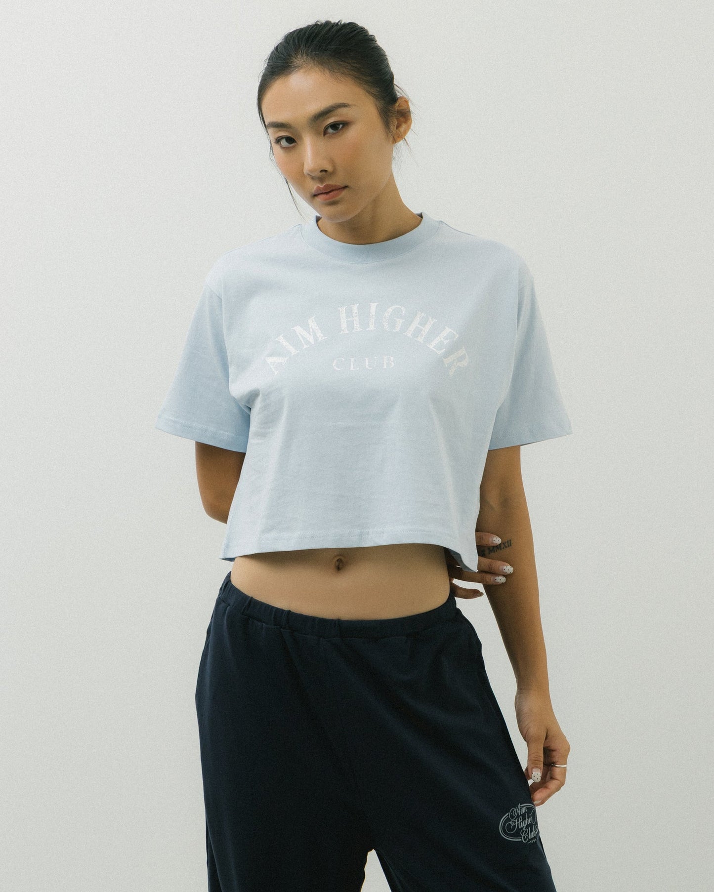 Aim Higher Club Basic Crop Tee/ Grey Baby Blue - GROGROCERY