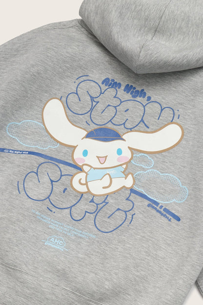 Aim Higher Club ♥ Cinnamoroll Aim High Stay Soft Cloud Touch Cropped Hoodie/ Flecking Grey - GROGROCERY