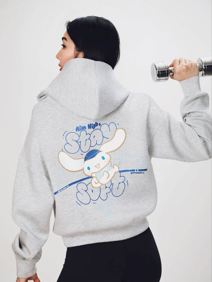 Aim Higher Club ♥ Cinnamoroll Aim High Stay Soft Cloud Touch Cropped Hoodie/ Flecking Grey - GROGROCERY