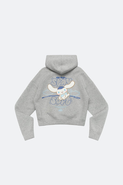 Aim Higher Club ♥ Cinnamoroll Aim High Stay Soft Cloud Touch Cropped Hoodie/ Flecking Grey - GROGROCERY