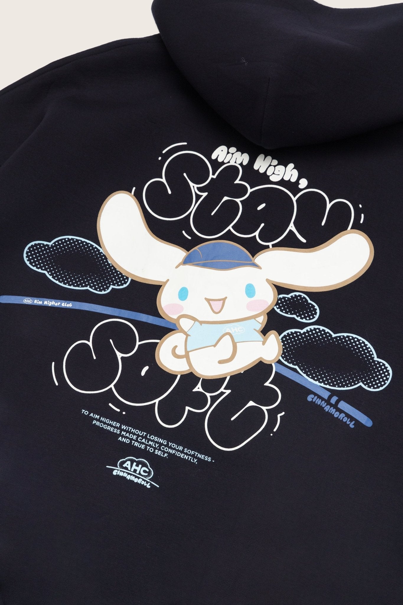 Aim Higher Club ♥ Cinnamoroll Aim High Stay Soft Cloud Touch Zip Up Hoodie/ Navy - GROGROCERY