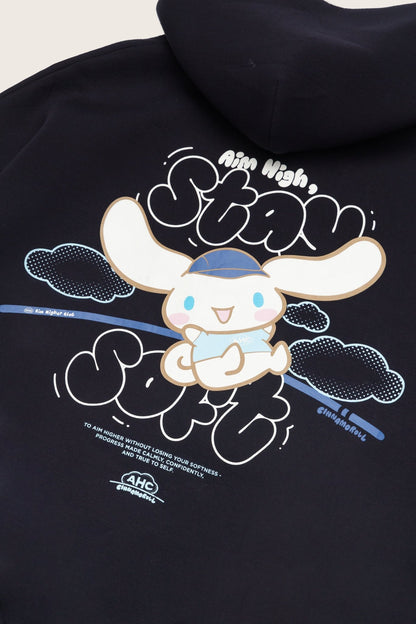 Aim Higher Club ♥ Cinnamoroll Aim High Stay Soft Cloud Touch Zip Up Hoodie/ Navy - GROGROCERY