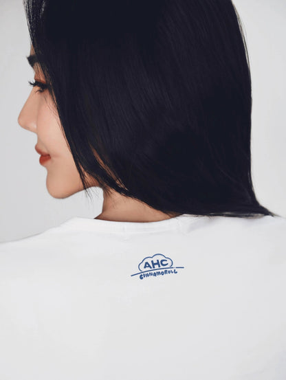 Aim Higher Club ♥ Cinnamoroll Jumping on the Cloud Embroidery Women Fitted Tee/ White - GROGROCERY