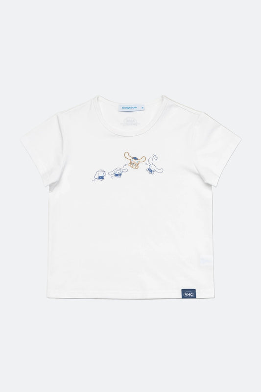 Aim Higher Club ♥ Cinnamoroll Jumping on the Cloud Embroidery Women Fitted Tee/ White - GROGROCERY