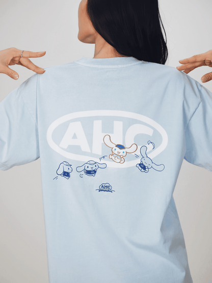 Aim Higher Club ♥ Cinnamoroll Jumping on the Cloud Unisex Tee/ Washed Baby Blue - GROGROCERY