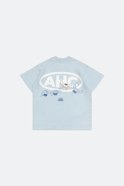 Aim Higher Club ♥ Cinnamoroll Kids Jumping on the Cloud Unisex Tee/ Washed Baby Blue - GROGROCERY