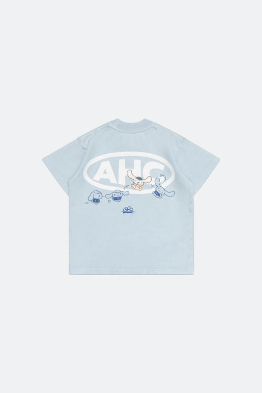 Aim Higher Club ♥ Cinnamoroll Kids Jumping on the Cloud Unisex Tee/ Washed Baby Blue - GROGROCERY