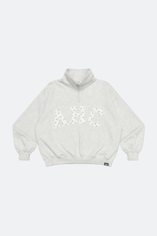 Aim Higher Club ♥ Cinnamoroll Monogram College Patch Half Zip Sweater/ Light Flecking Grey - GROGROCERY